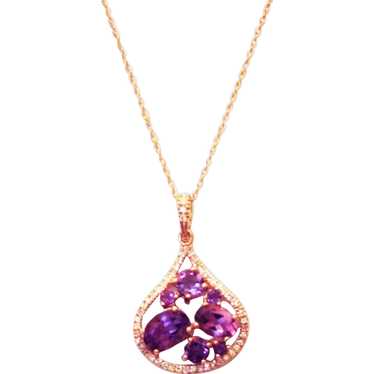 Unique Amethyst and Diamonds Pendant 14KT Rose Go… - image 1