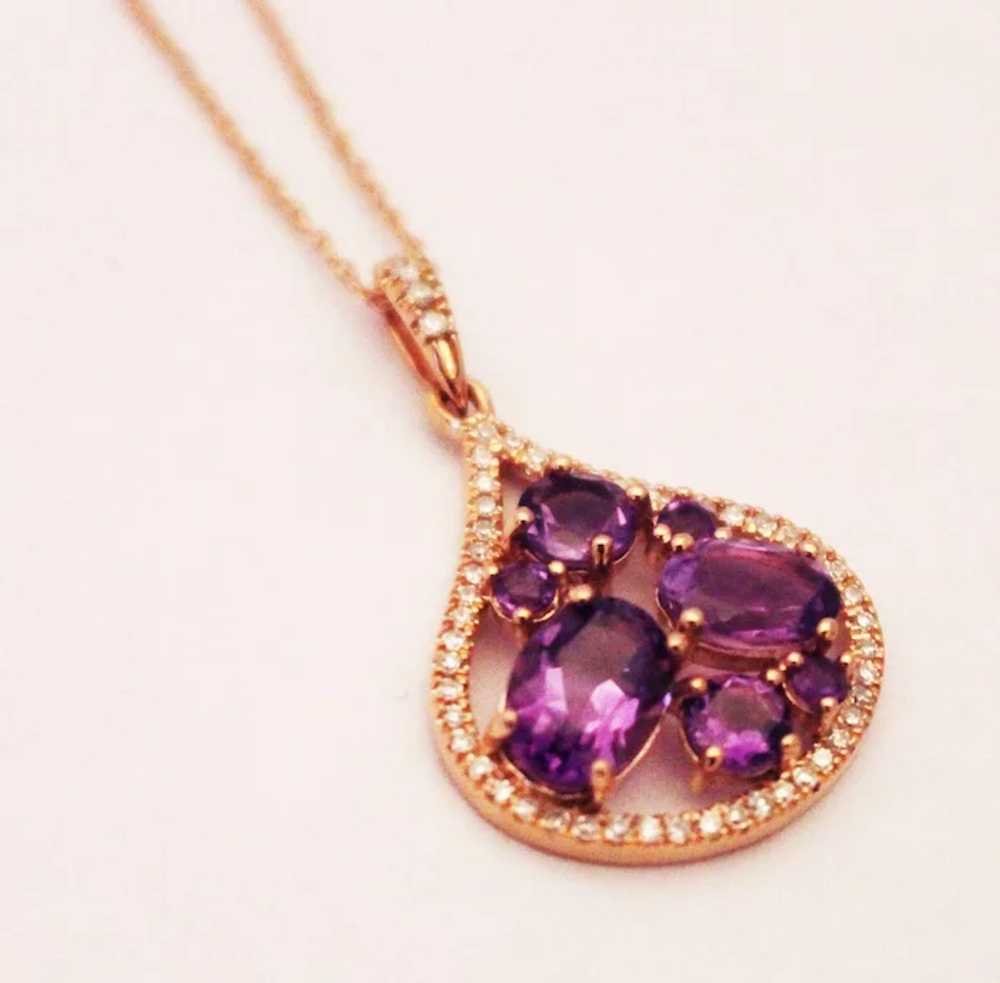 Unique Amethyst and Diamonds Pendant 14KT Rose Go… - image 3