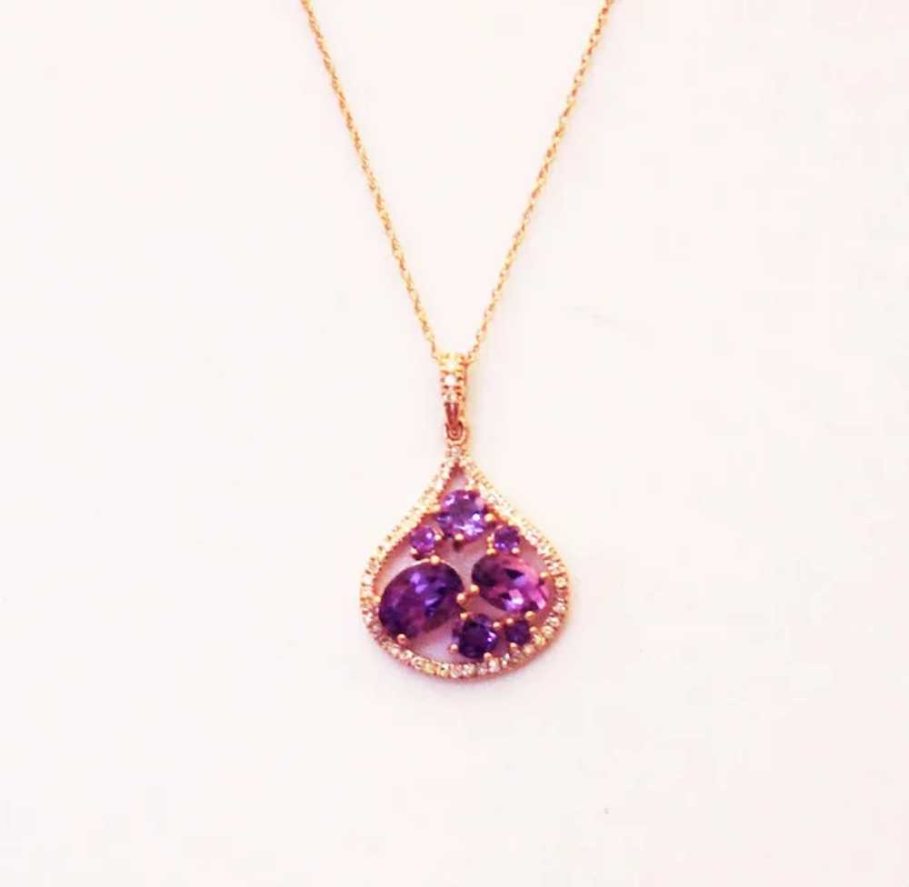 Unique Amethyst and Diamonds Pendant 14KT Rose Go… - image 4