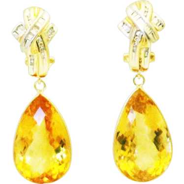 35CT Natural Citrine with Diamonds Earrings 14KT … - image 1