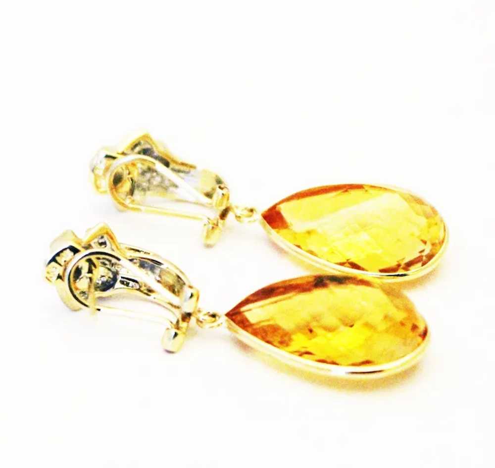 35CT Natural Citrine with Diamonds Earrings 14KT … - image 2