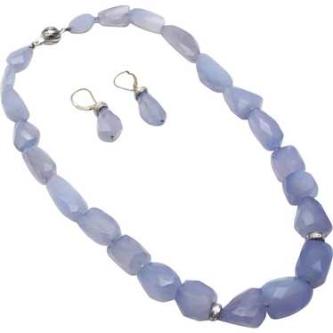 Natural Blue Chalcedony Diamond Necklace &amp; Ea… - image 1