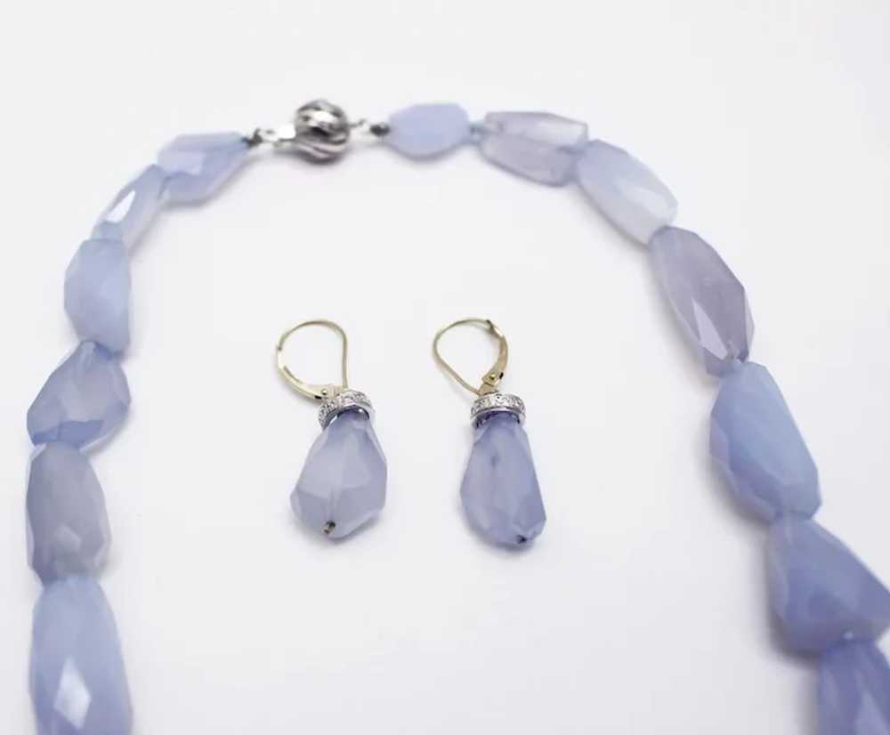 Natural Blue Chalcedony Diamond Necklace &amp; Ea… - image 4