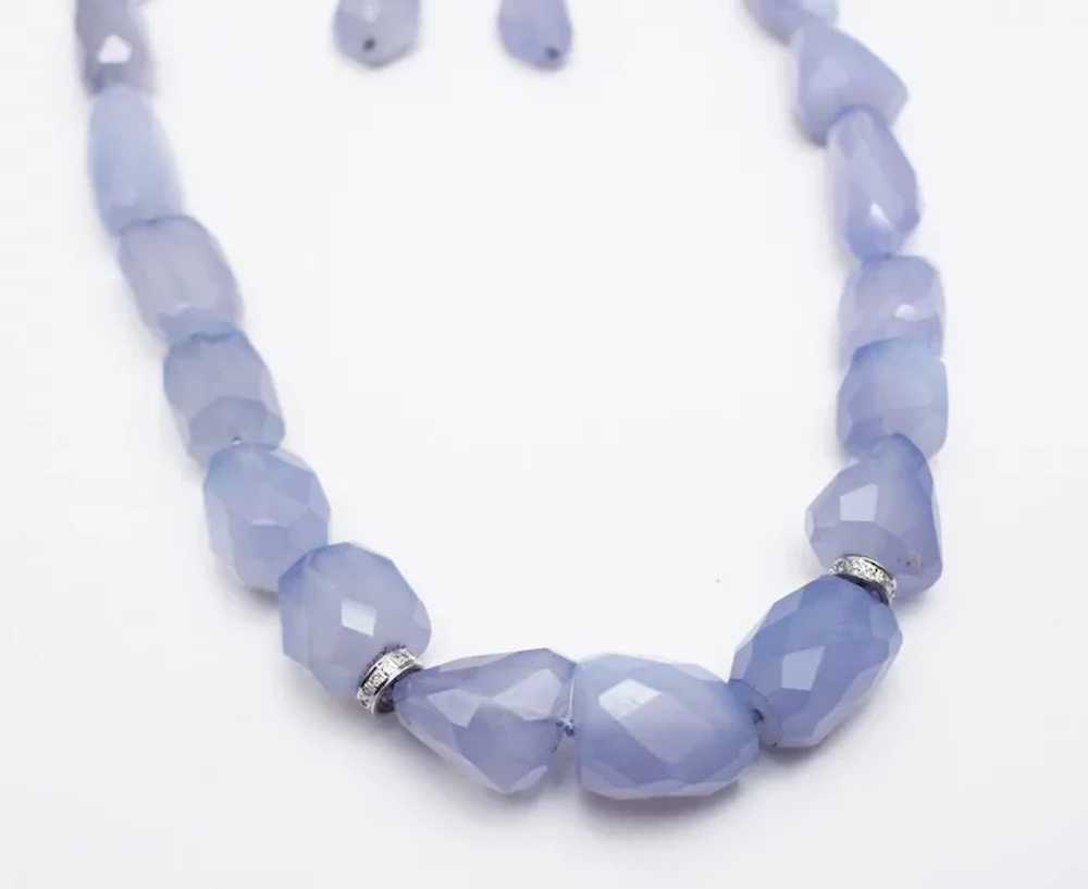 Natural Blue Chalcedony Diamond Necklace &amp; Ea… - image 5