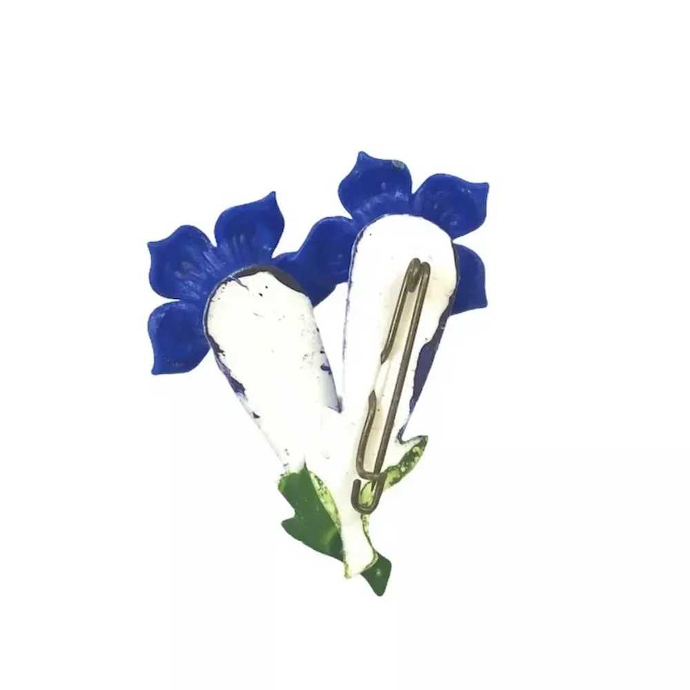 Vintage Molded Celluloid Blue Lily Double Gentian… - image 2