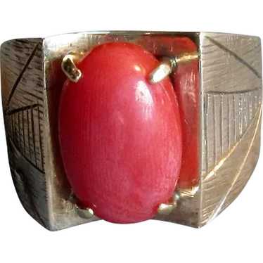 10K Art Deco Style Ring with Red Coral