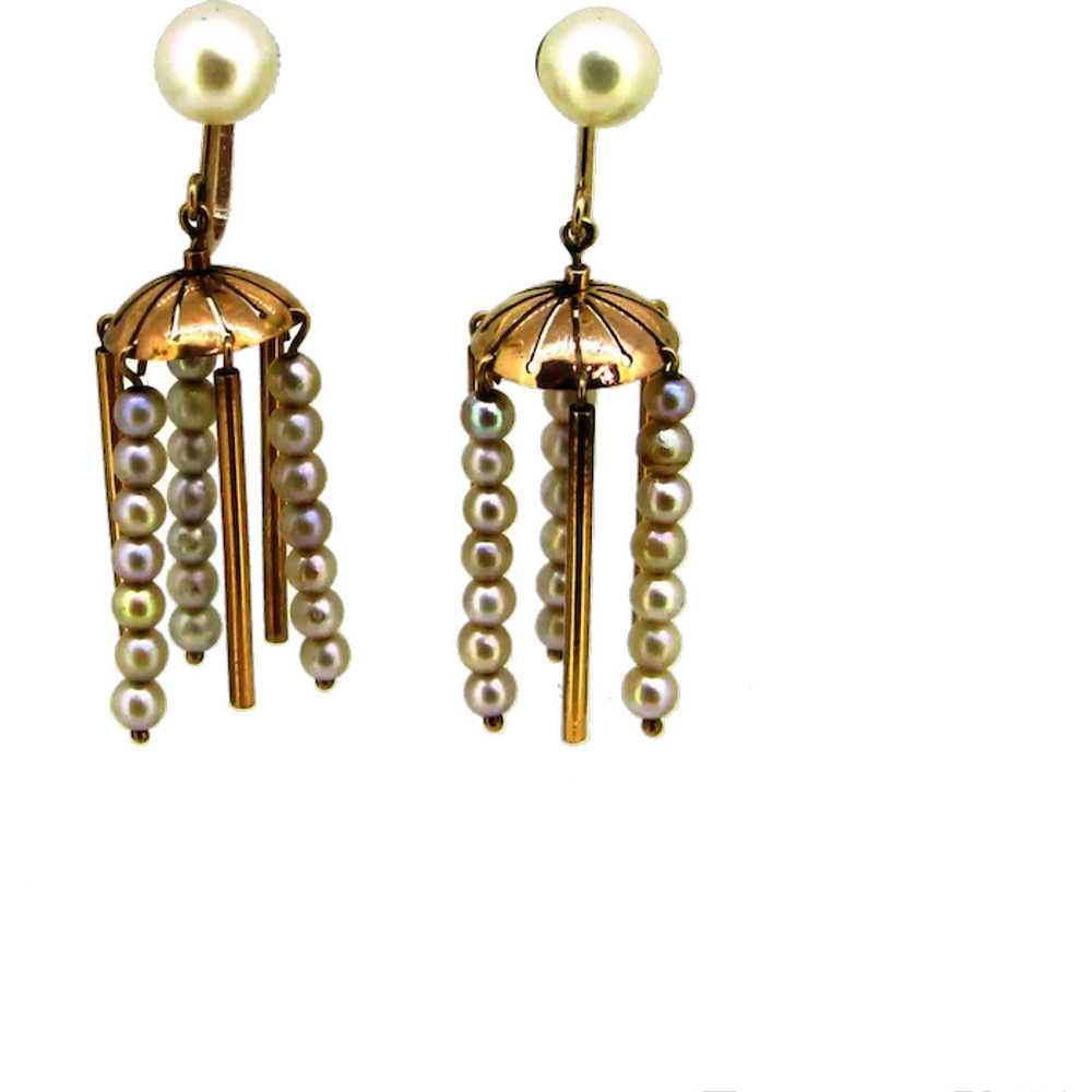 Antique Victorian Pearls Screw Back Earrings, 9kt… - image 1