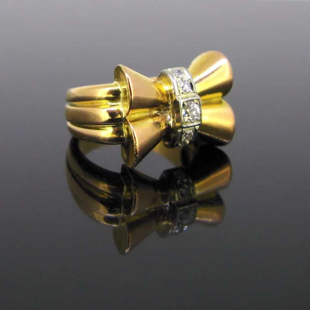 Retro Old mine and Single Cut Diamonds Bow Ring, … - image 2