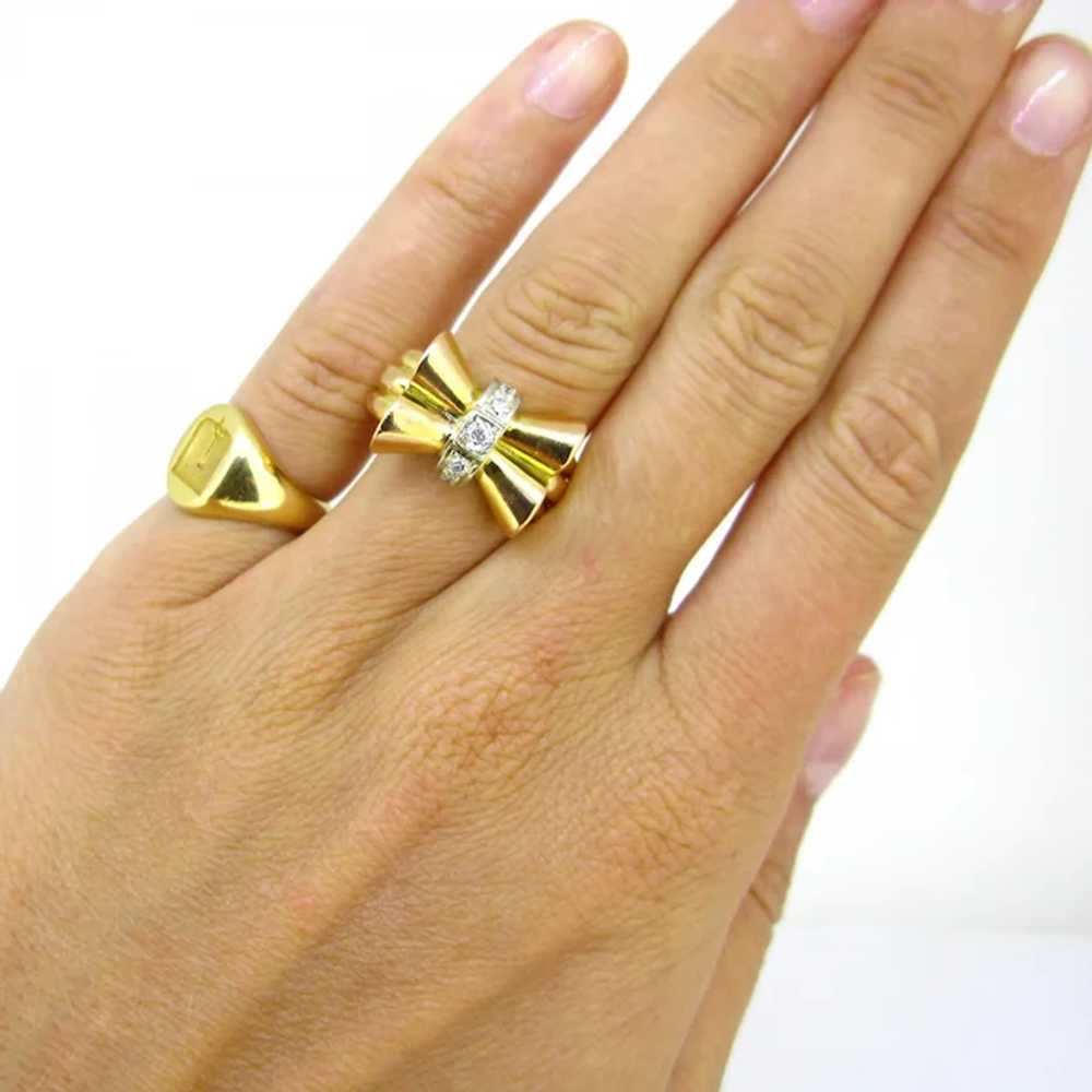 Retro Old mine and Single Cut Diamonds Bow Ring, … - image 7