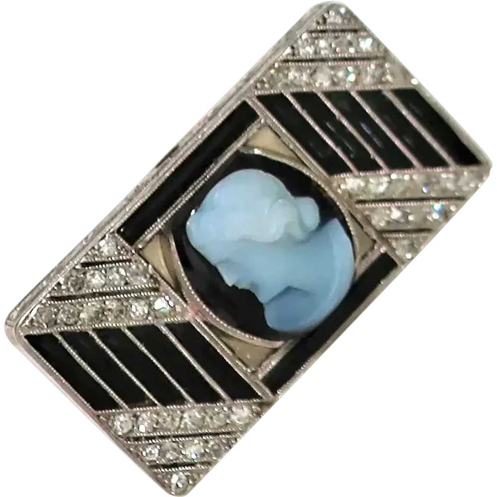 Antique Platinum Diamond Cameo Brooch/Pin - image 1