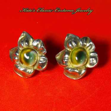 Operculum Sterling Silver Earrings -- Flower Figu… - image 1