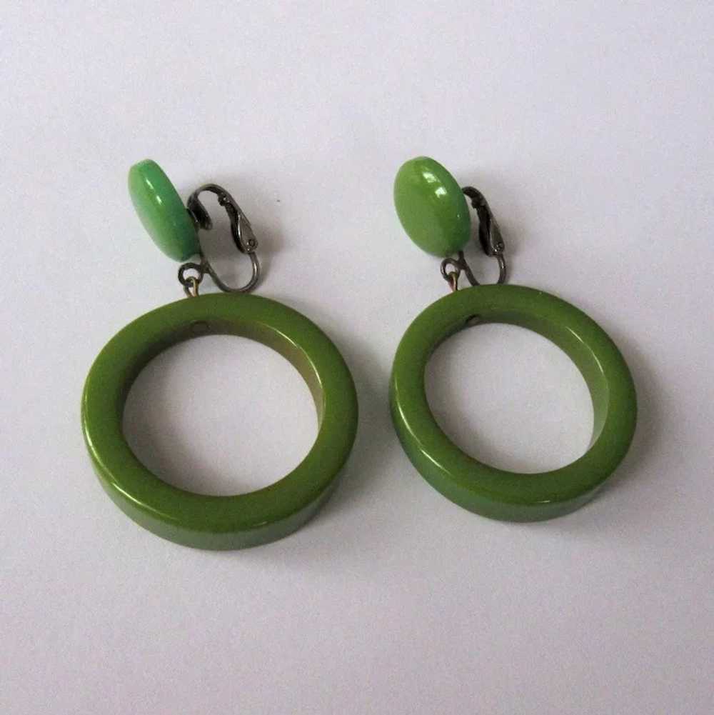 Bakelite Hoop Earrings, Vintage Articulated, Larg… - image 2