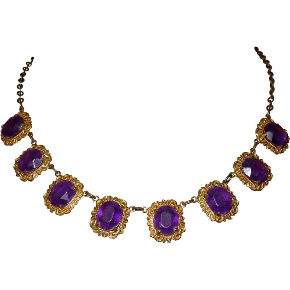 Purple Stone Necklace, Vintage Lucite or Plastic,… - image 1