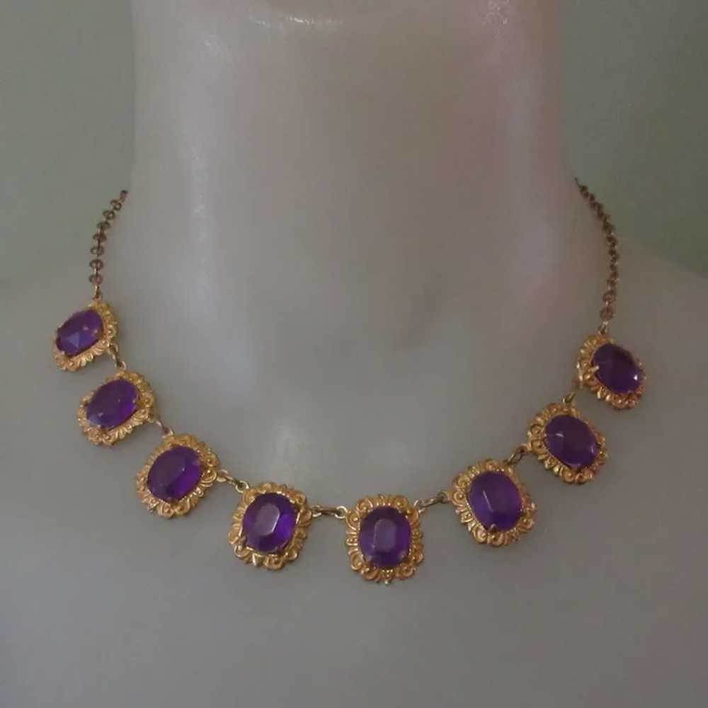 Purple Stone Necklace, Vintage Lucite or Plastic,… - image 2