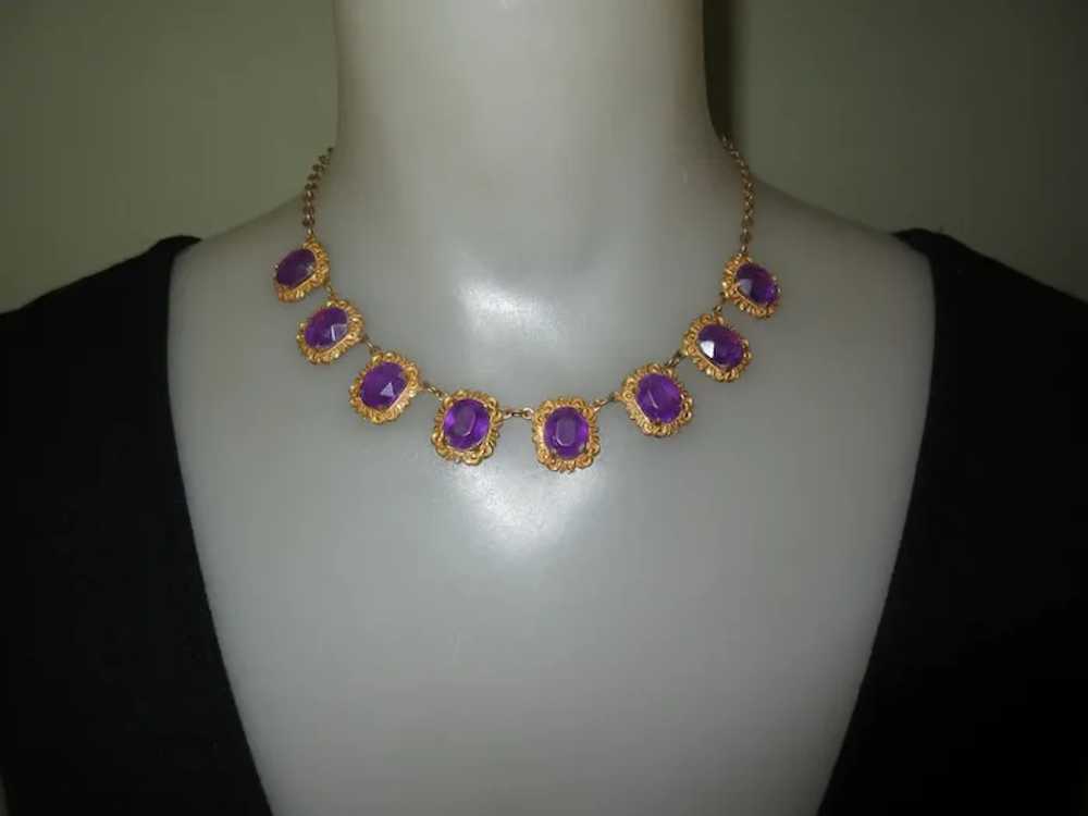 Purple Stone Necklace, Vintage Lucite or Plastic,… - image 3