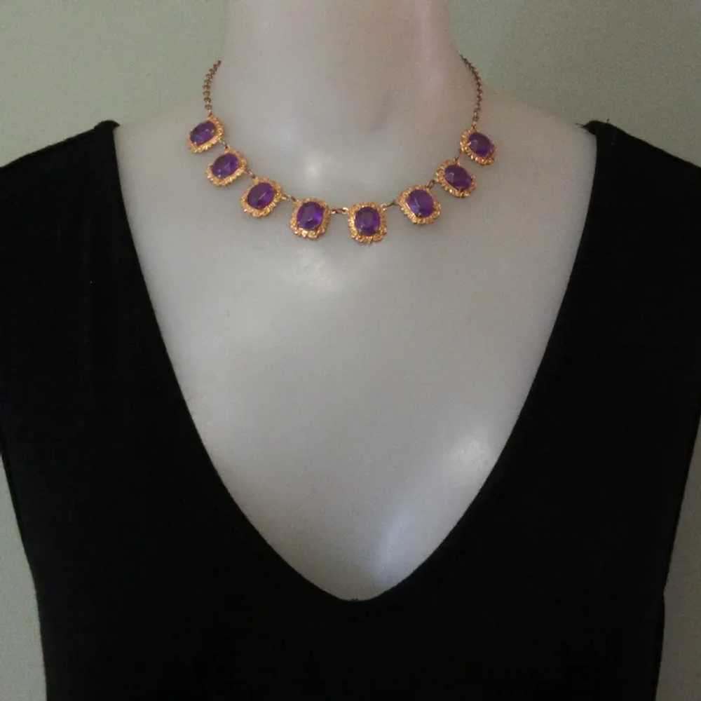 Purple Stone Necklace, Vintage Lucite or Plastic,… - image 4