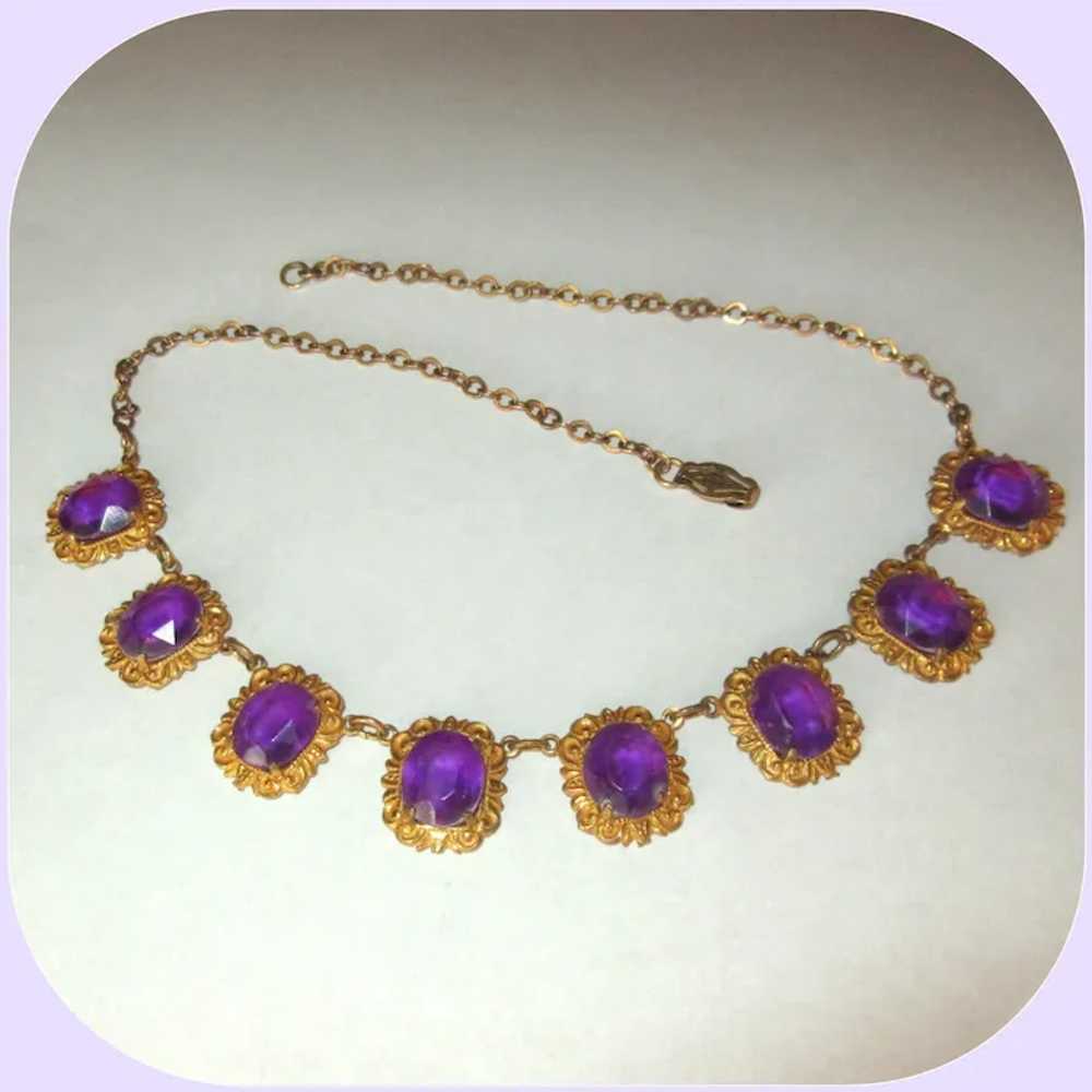 Purple Stone Necklace, Vintage Lucite or Plastic,… - image 5