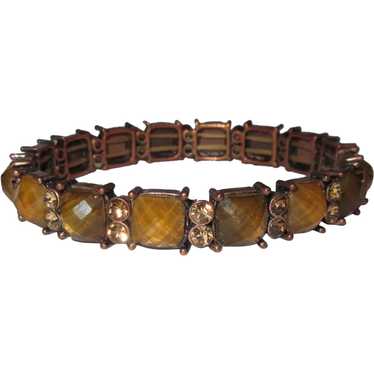 Rhinestone, Art Glass Bracelet, Copper Toned with… - image 1