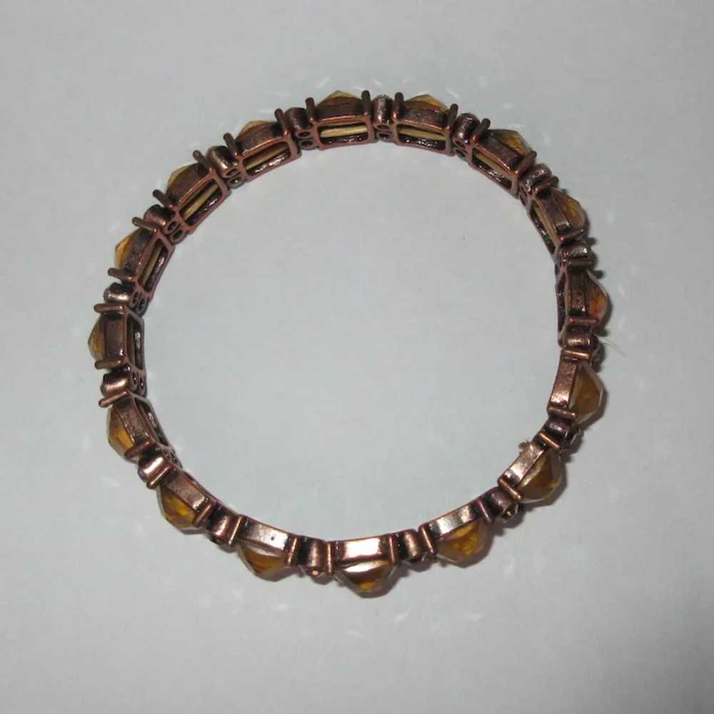 Rhinestone, Art Glass Bracelet, Copper Toned with… - image 4