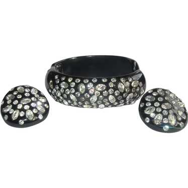 Weiss Rhinestone Bracelet & Earrings, Black Therm… - image 1