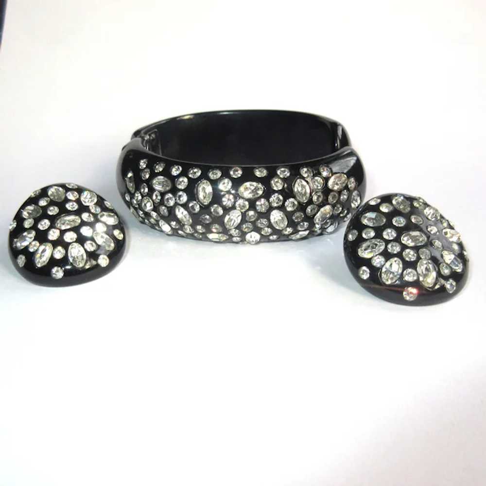 Weiss Rhinestone Bracelet & Earrings, Black Therm… - image 2