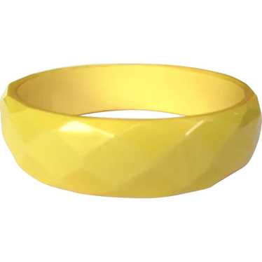Bakelite Bracelet, Faceted Bangle, Yellow 40's De… - image 1
