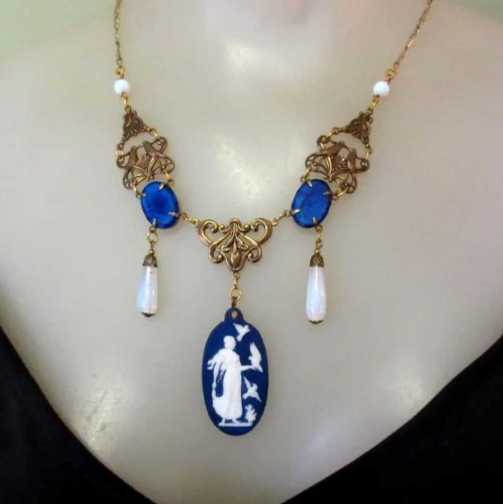 Art Glass Necklace & Earrings, Vintage Sadie Gree… - image 2