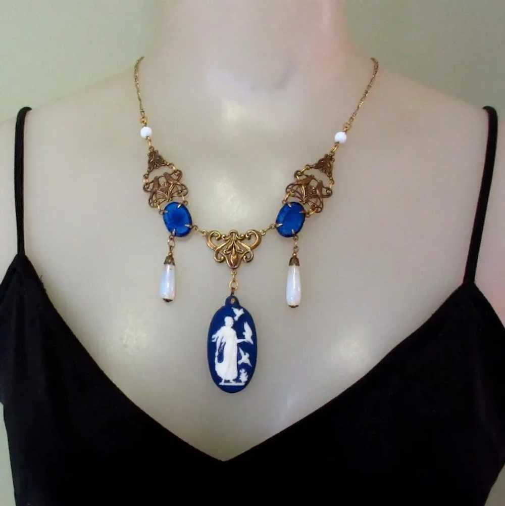 Art Glass Necklace & Earrings, Vintage Sadie Gree… - image 3
