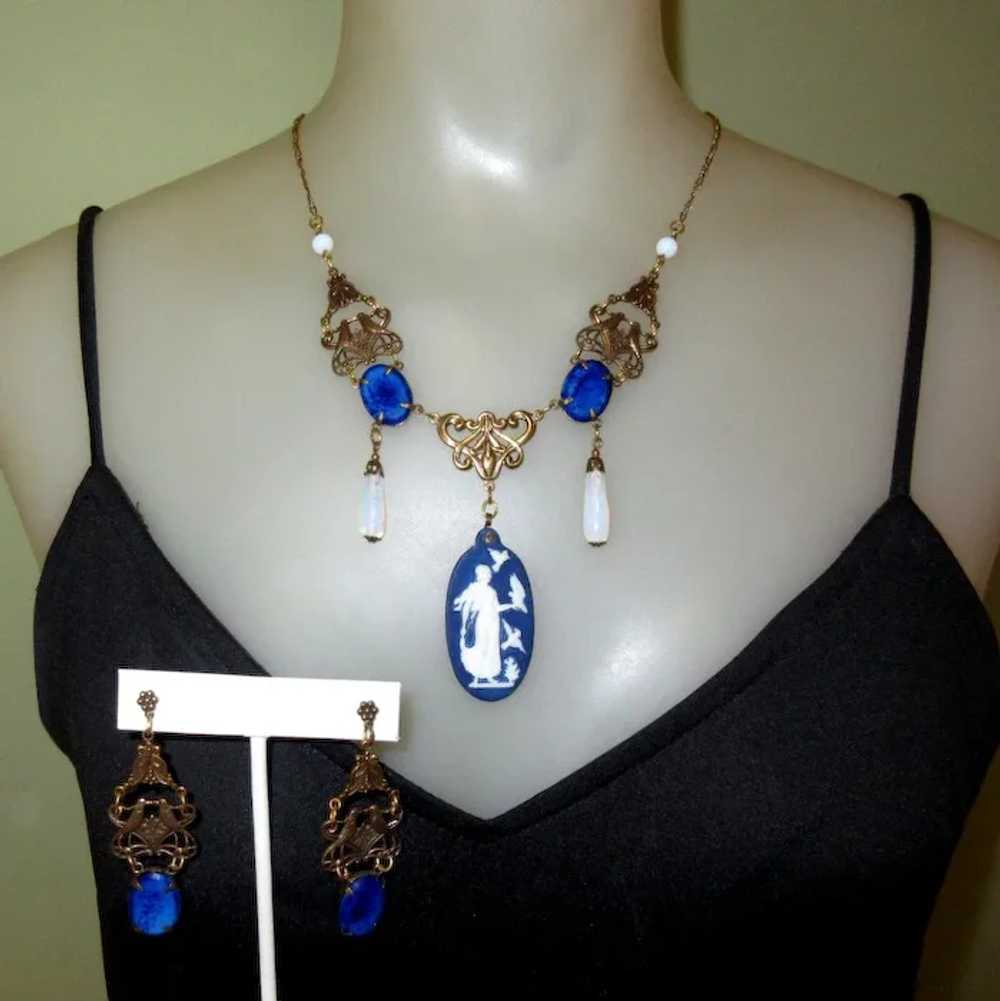 Art Glass Necklace & Earrings, Vintage Sadie Gree… - image 5