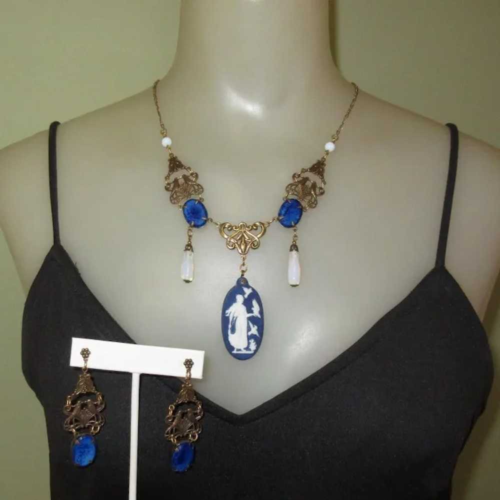 Art Glass Necklace & Earrings, Vintage Sadie Gree… - image 6