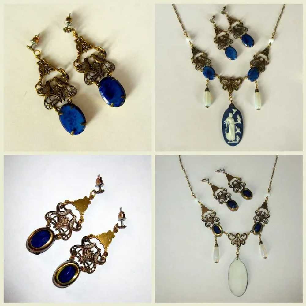 Art Glass Necklace & Earrings, Vintage Sadie Gree… - image 7