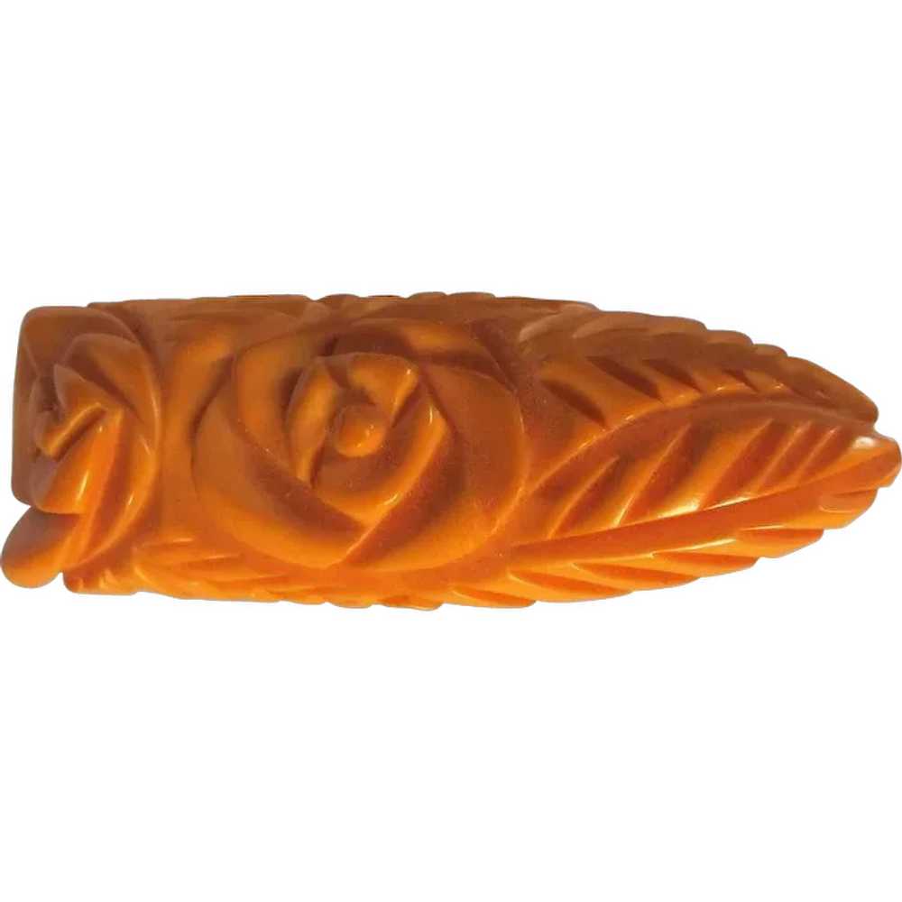 Bakelite Fur Clip, Carved Butterscotch Vintage Pin - image 1