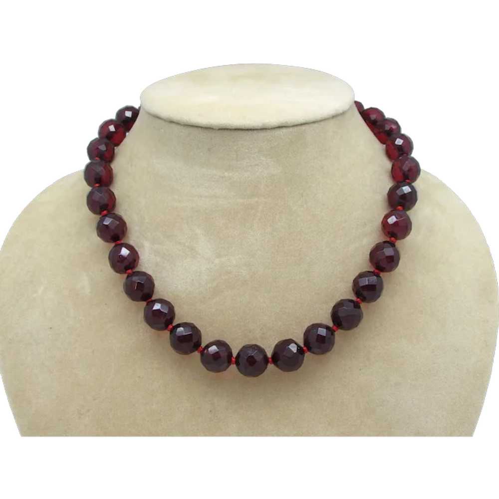 Faceted Cherry Amber Bead Necklace - image 1