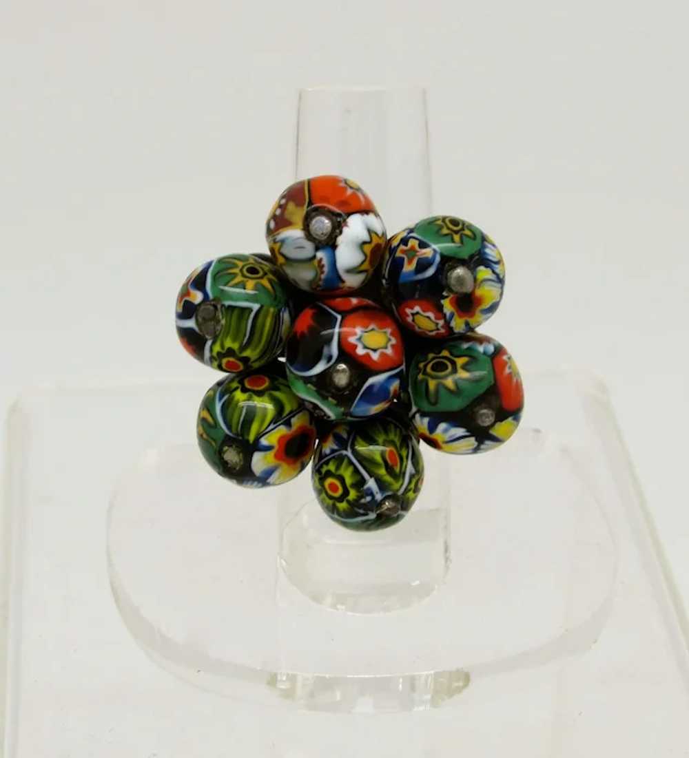 Millefiori Glass Bead Cluster Ring - image 2