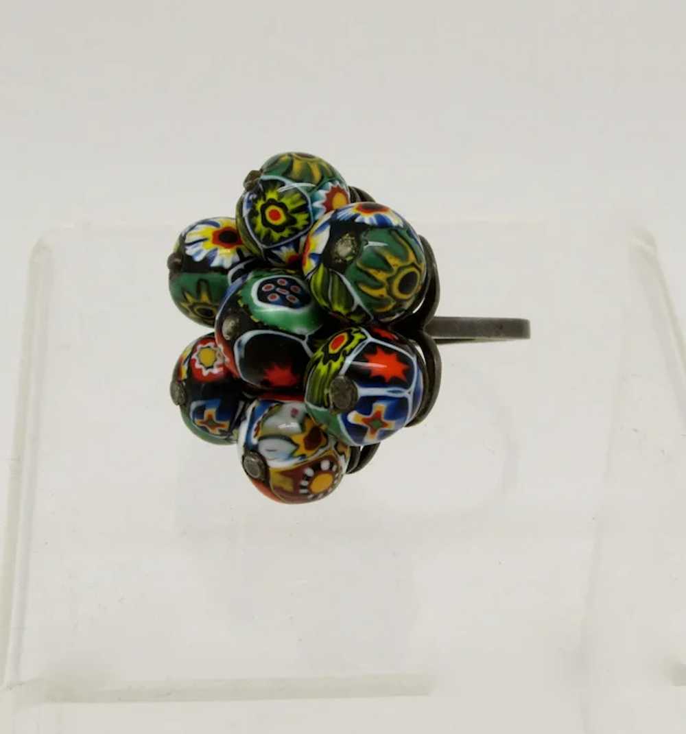 Millefiori Glass Bead Cluster Ring - image 3