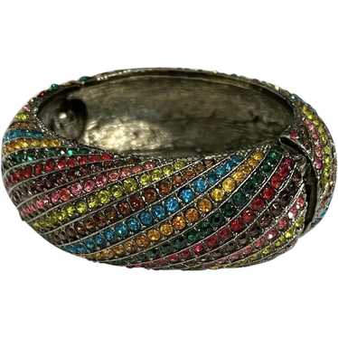 Multi Colored Rhinestone Hinged Bangle - image 1