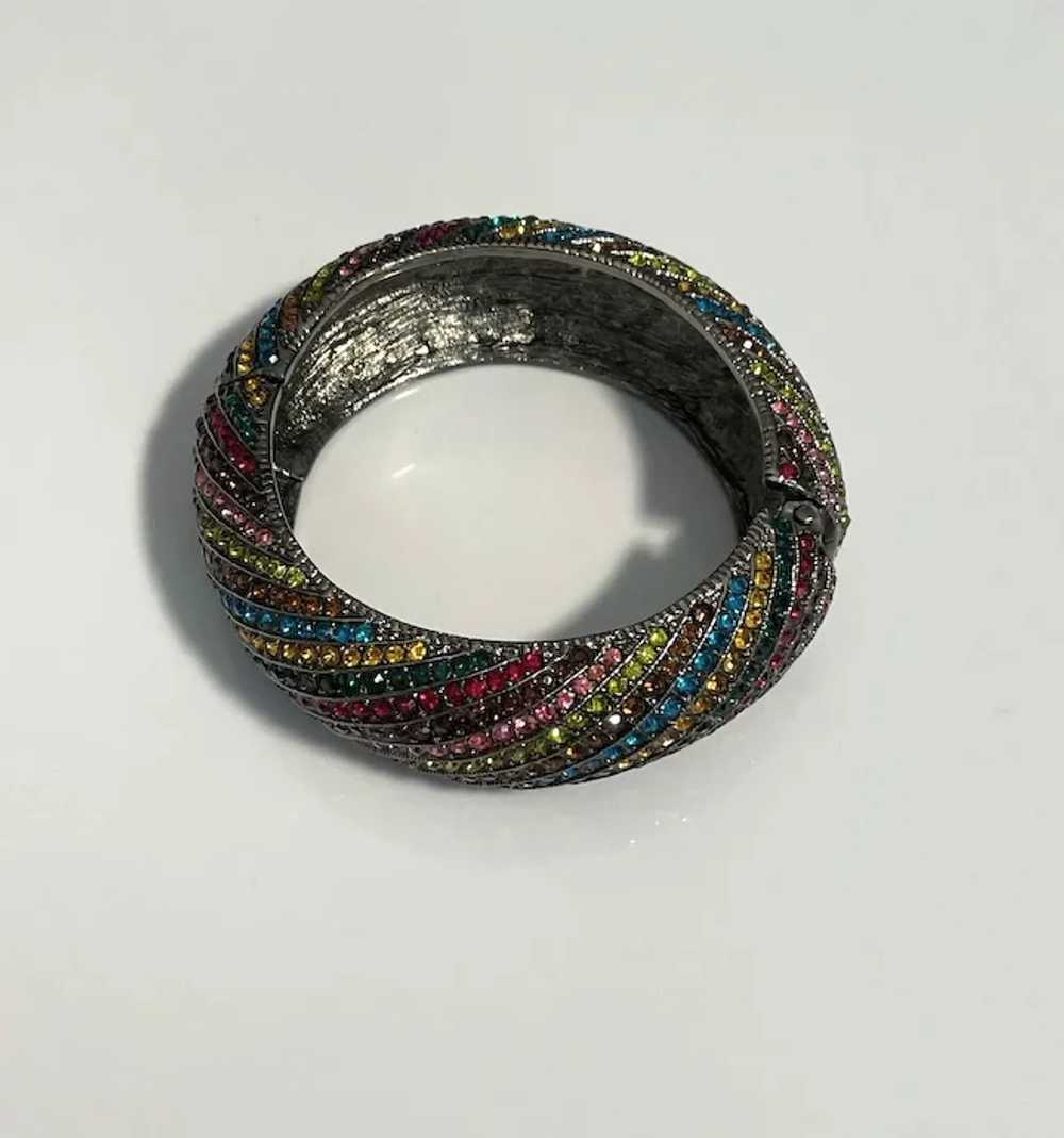 Multi Colored Rhinestone Hinged Bangle - image 3