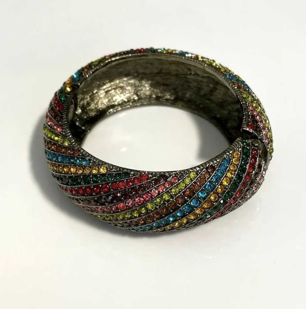 Multi Colored Rhinestone Hinged Bangle - image 4