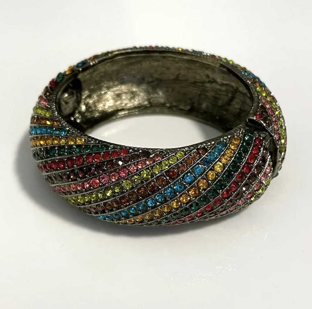 Multi Colored Rhinestone Hinged Bangle - image 5