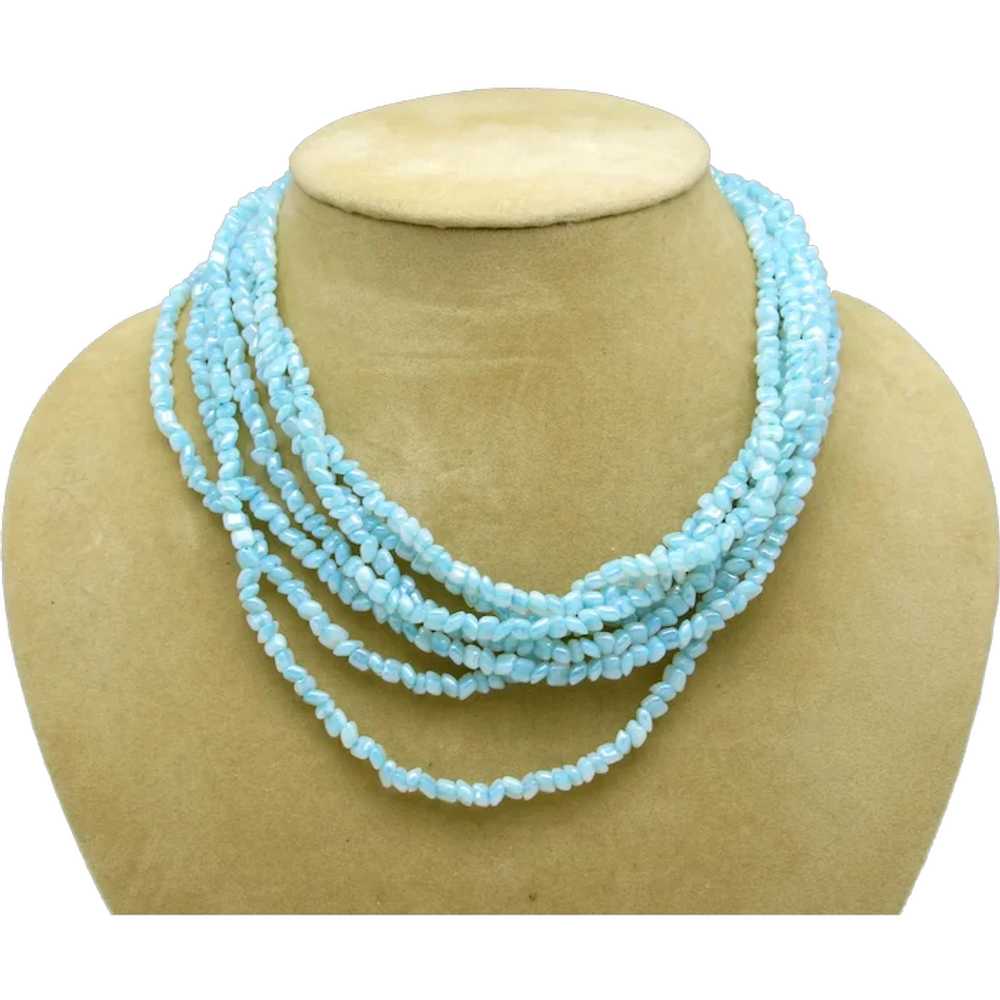 H & S Blue Glass Torsade Necklace - image 1