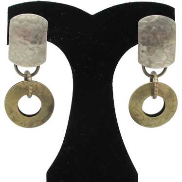 Two Tone Hammered Metal Earrings