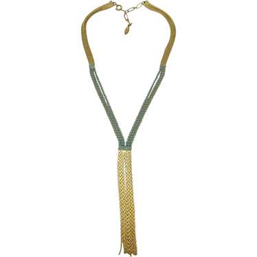 Deep V-Style Necklace with Rhinestones and Fringe