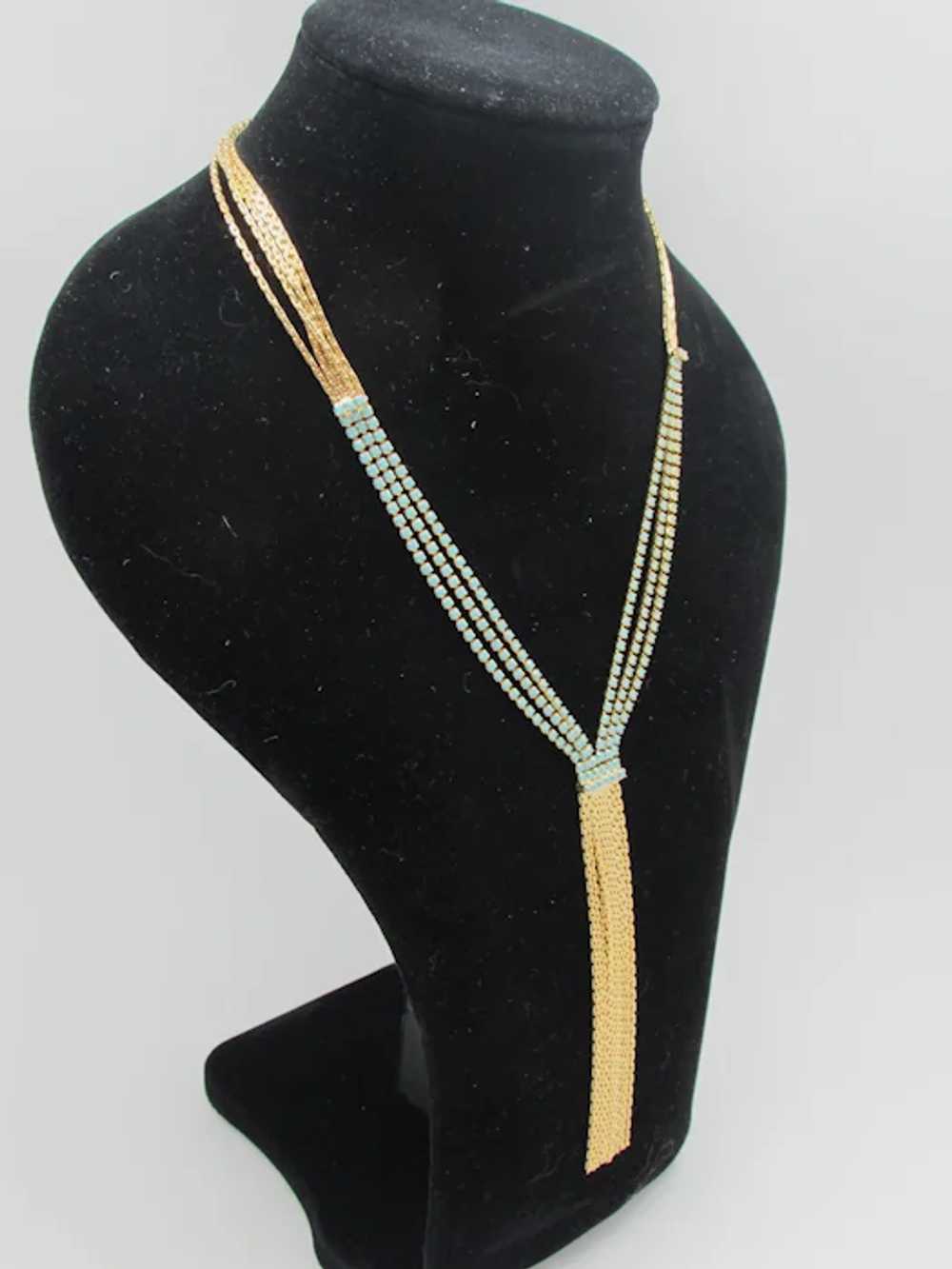 Deep V-Style Necklace with Rhinestones and Fringe - image 2