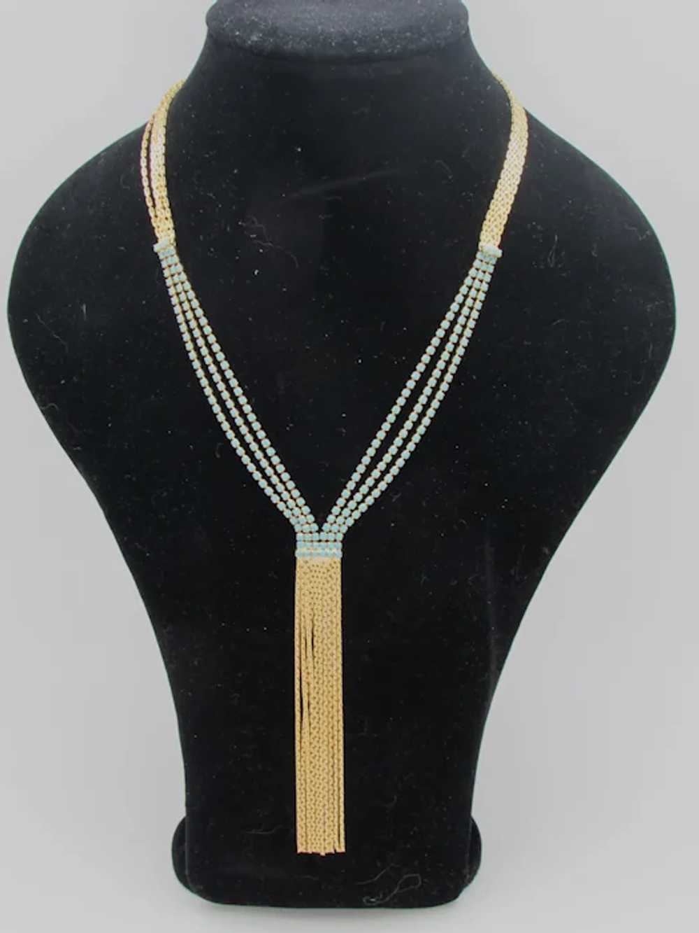 Deep V-Style Necklace with Rhinestones and Fringe - image 3
