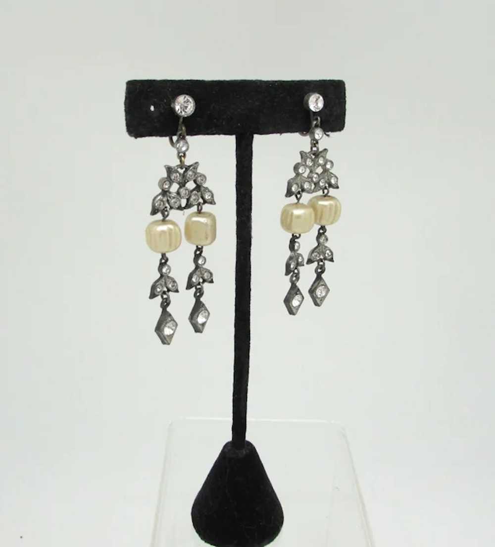 Edwardian Ornate Earrings with Rhinestones and Im… - image 2