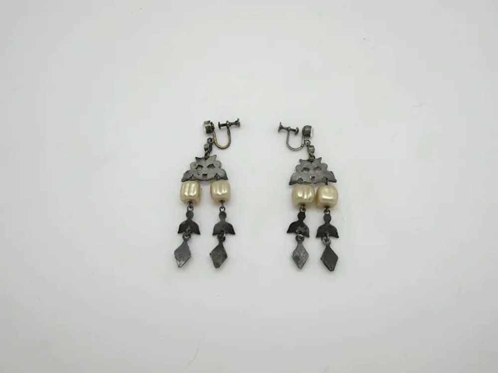 Edwardian Ornate Earrings with Rhinestones and Im… - image 3