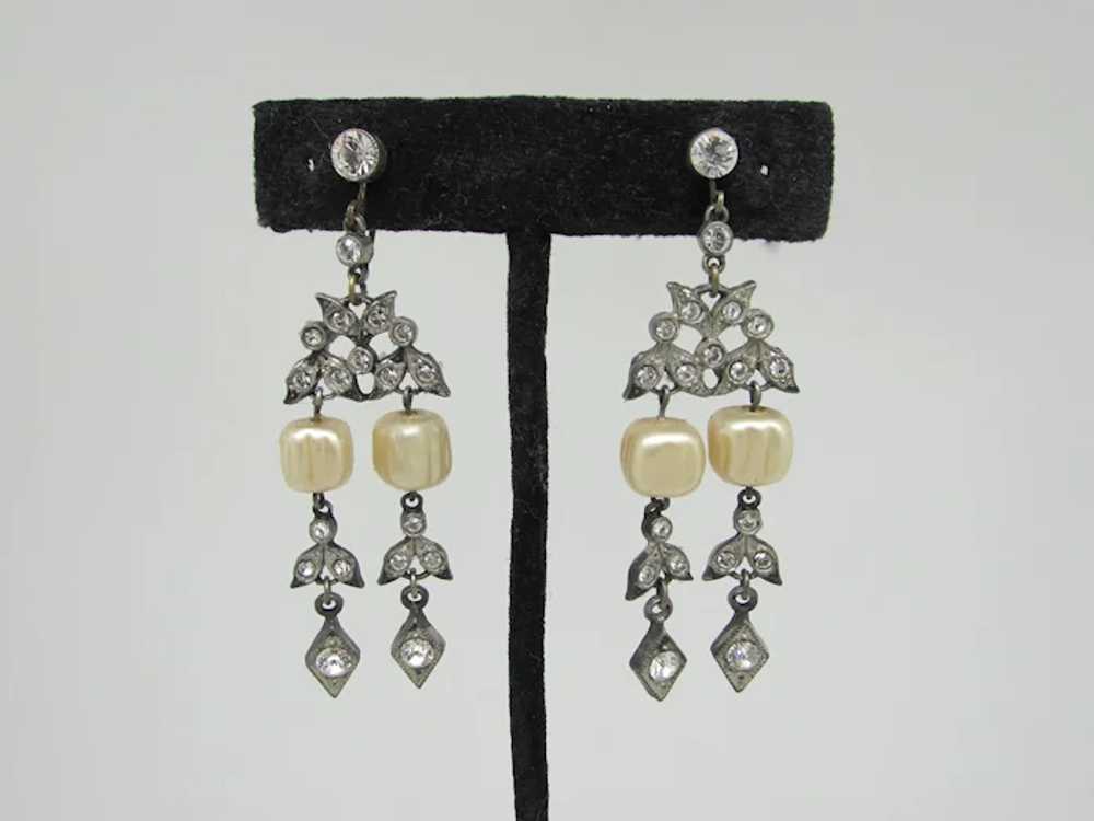 Edwardian Ornate Earrings with Rhinestones and Im… - image 4