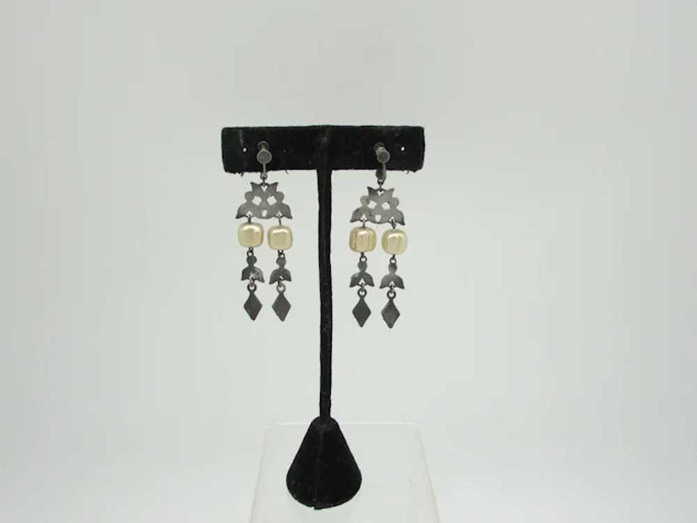 Edwardian Ornate Earrings with Rhinestones and Im… - image 5