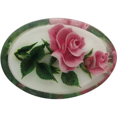 Lucite Pin With Inlaid Rose