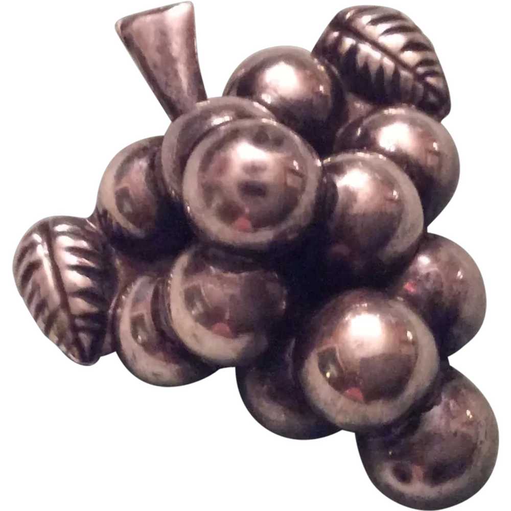 Mexican Sterling Silver Grape Cluster Brooch - image 1